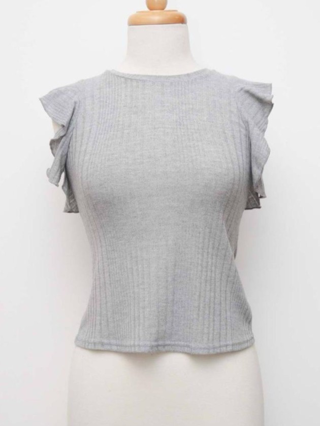 BLUSA GRIS TEJIDA RUFFLES